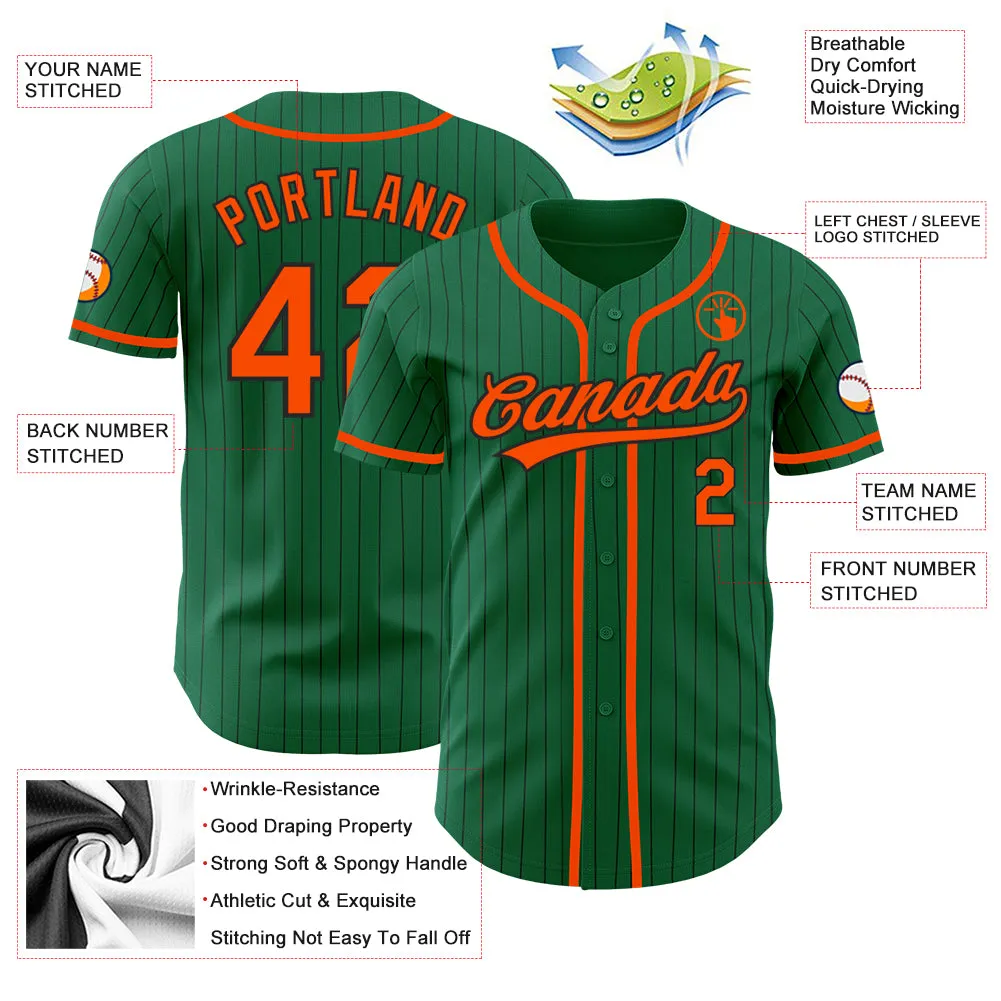 Custom Kelly Green Black Pinstripe Orange Authentic Baseball Jersey