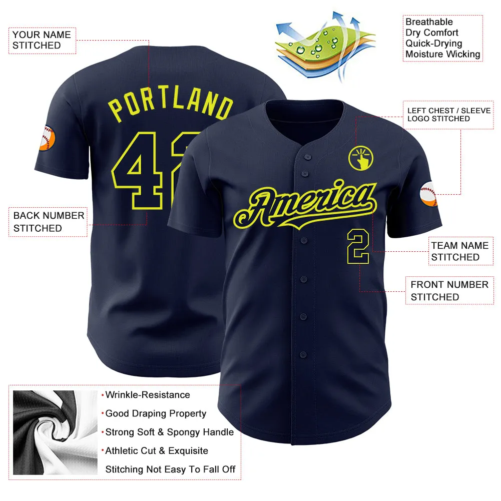 Custom Navy Neon Yellow Authentic Baseball Jersey