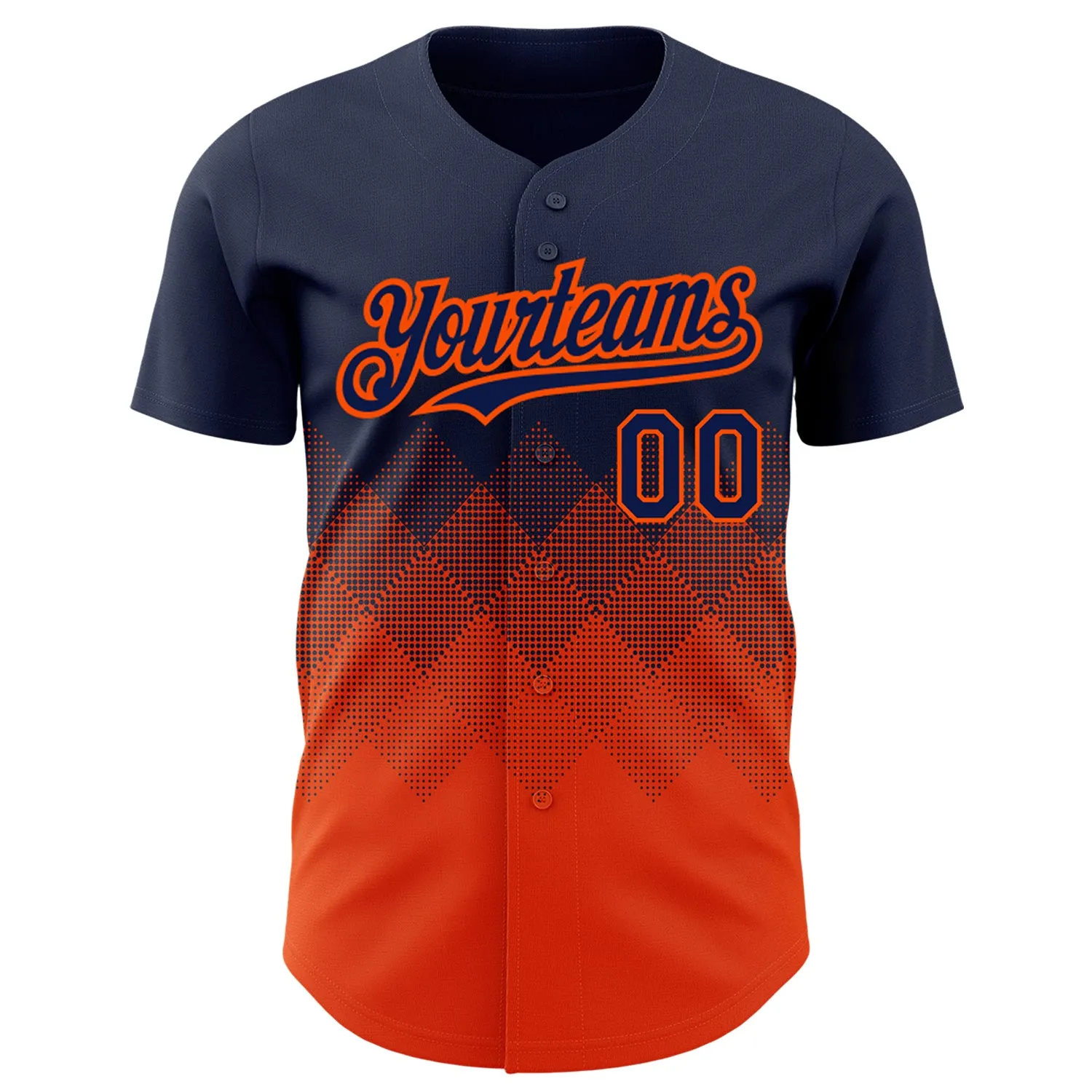 Custom Navy Orange 3D Pattern Design Gradient Square Shapes Authentic Baseball Jersey