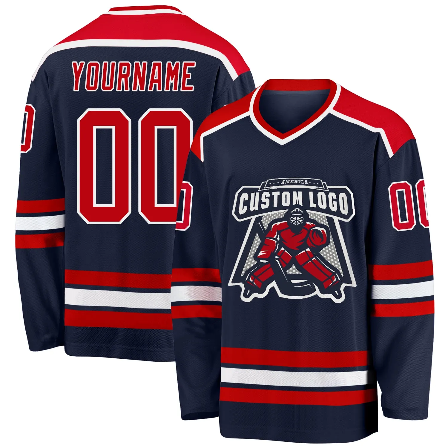 Custom Navy Red-White Hockey Jersey