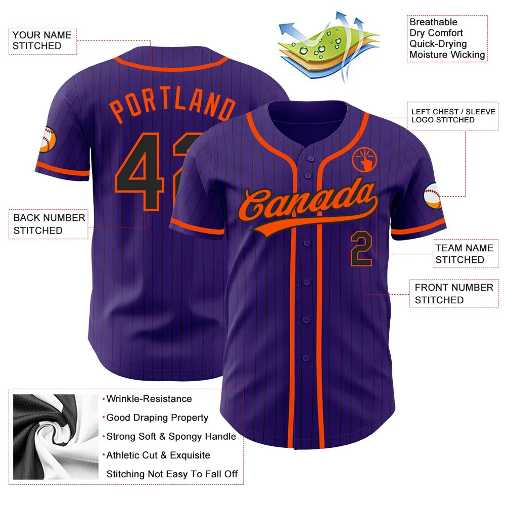 Custom Purple Black Pinstripe Orange Authentic Baseball Jersey