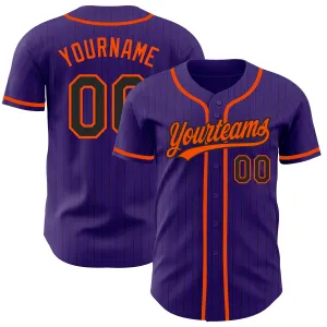 Custom Purple Black Pinstripe Orange Authentic Baseball Jersey