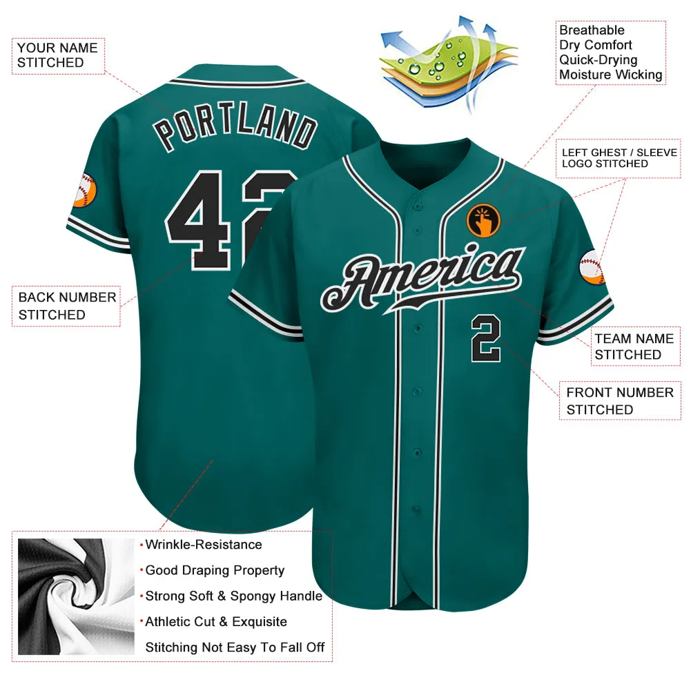 Custom Teal Black-White Authentic Baseball Jersey