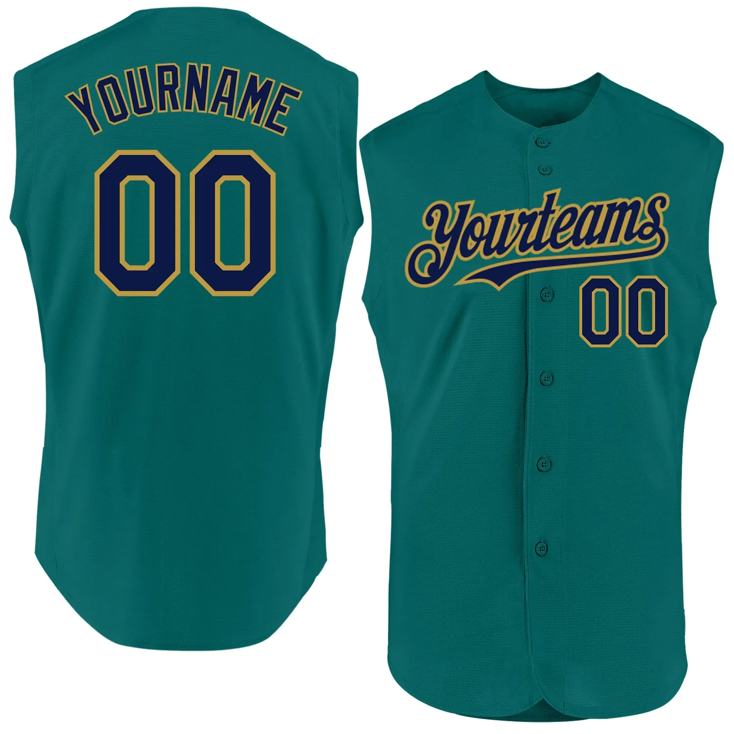 Custom Teal Navy-Old Gold Authentic Sleeveless Baseball Jersey