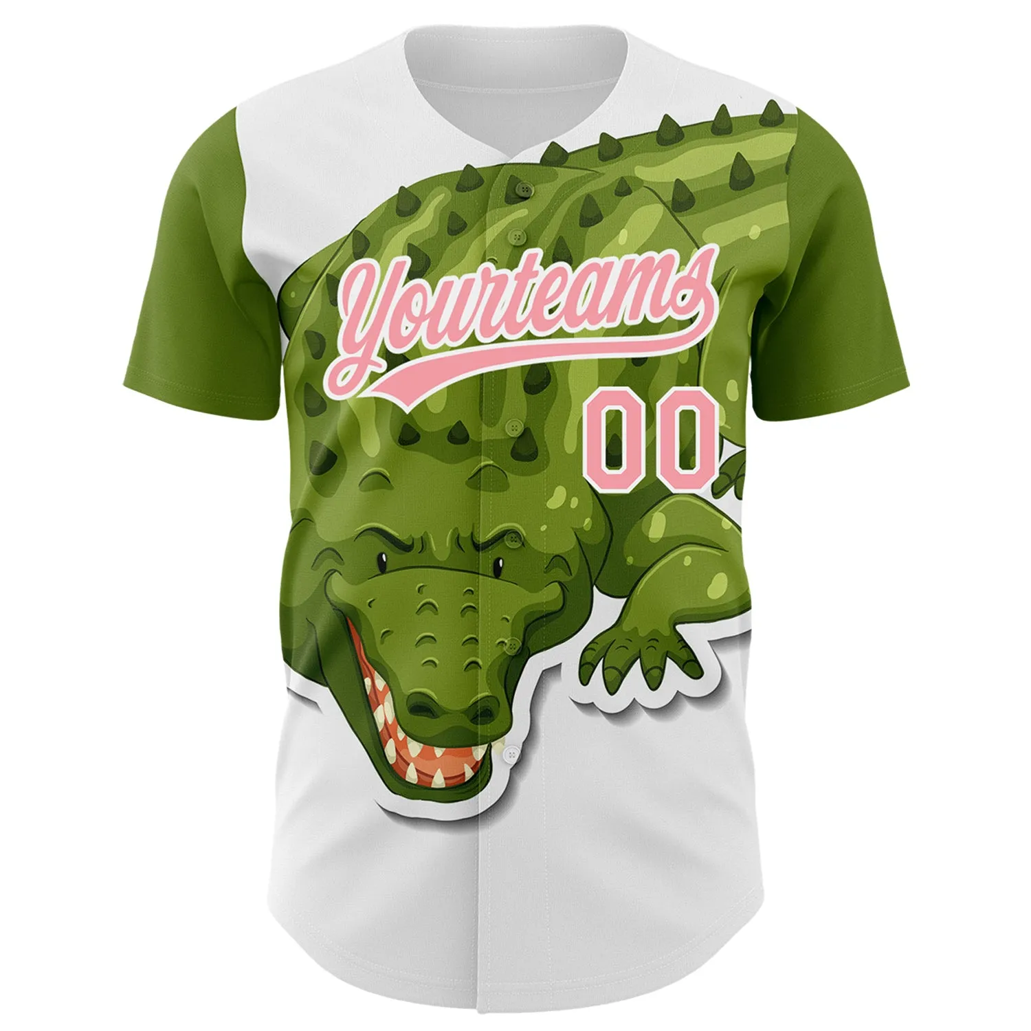 Custom White Medium Pink 3D Pattern Design Cartoon Crocodile Authentic Baseball Jersey