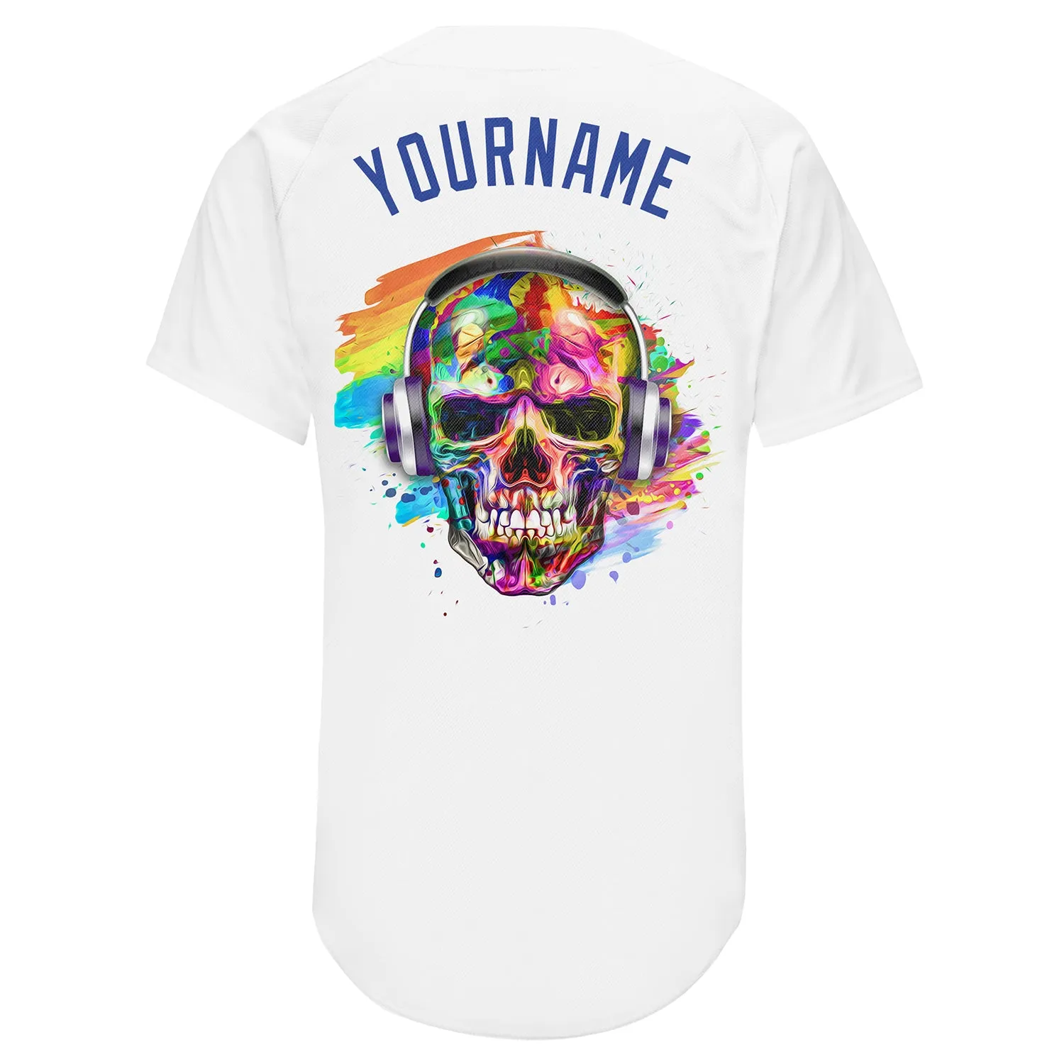 Custom White Royal-Orange Authentic Skull Fashion Baseball Jersey