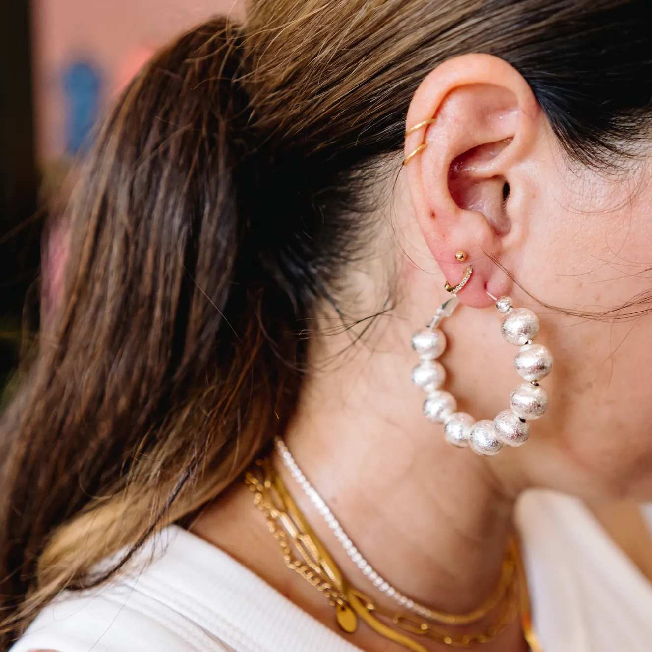 Disco Cowgirl Metallic Beaded Hoop Earring