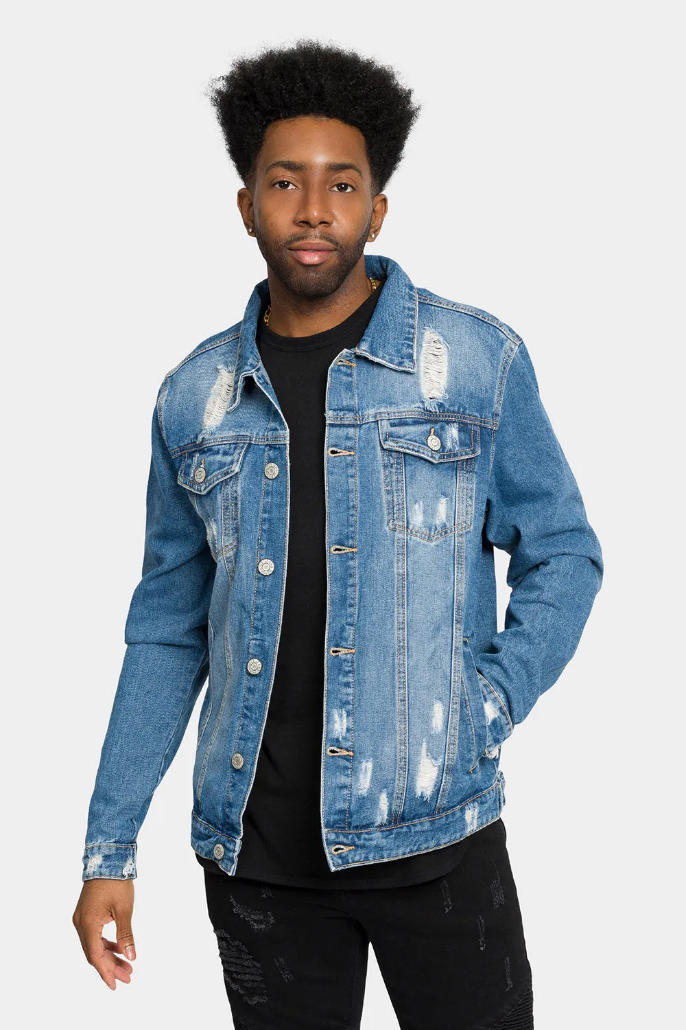 Distressed World Tour Denim Jean Jacket