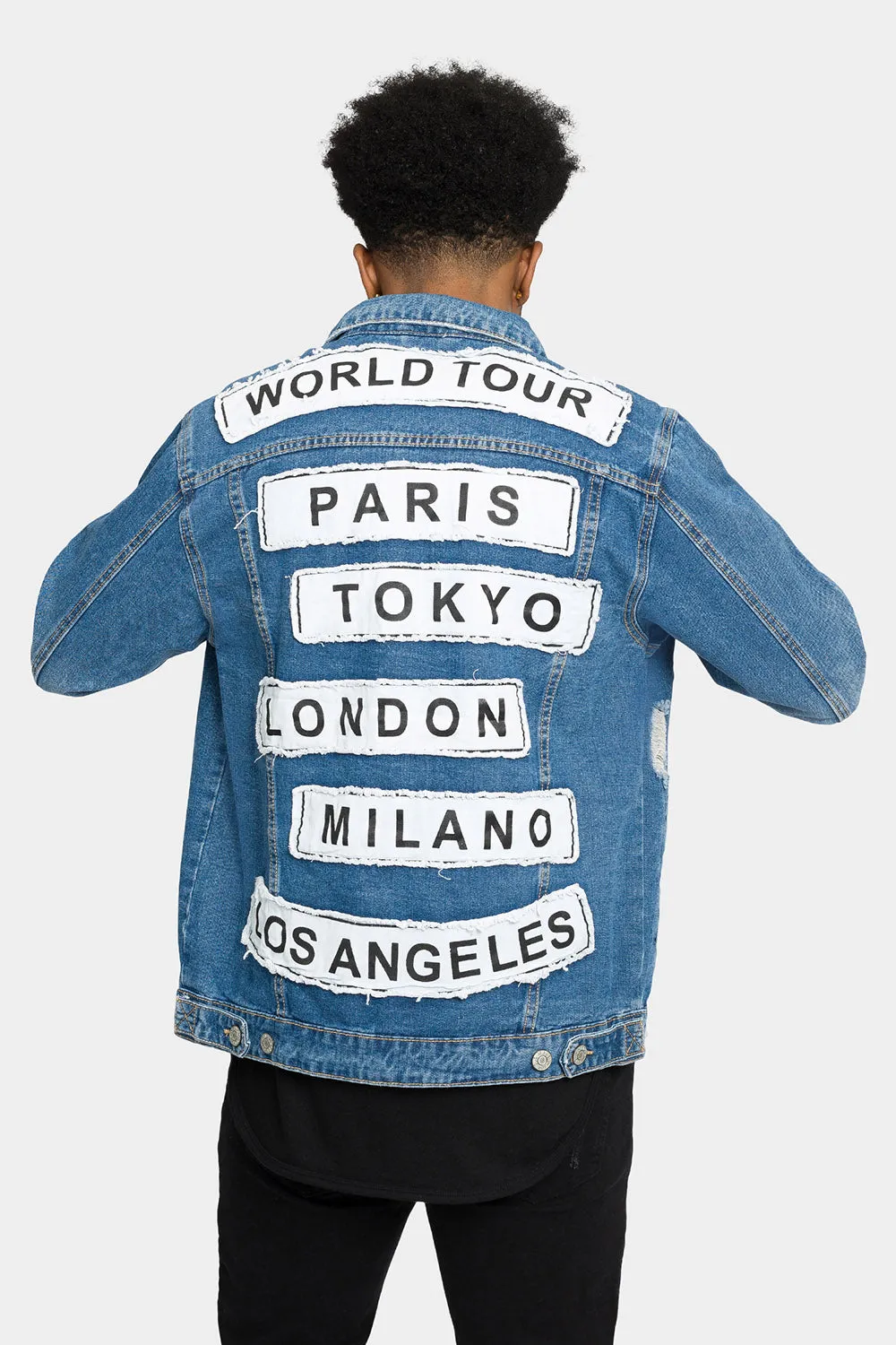 Distressed World Tour Denim Jean Jacket