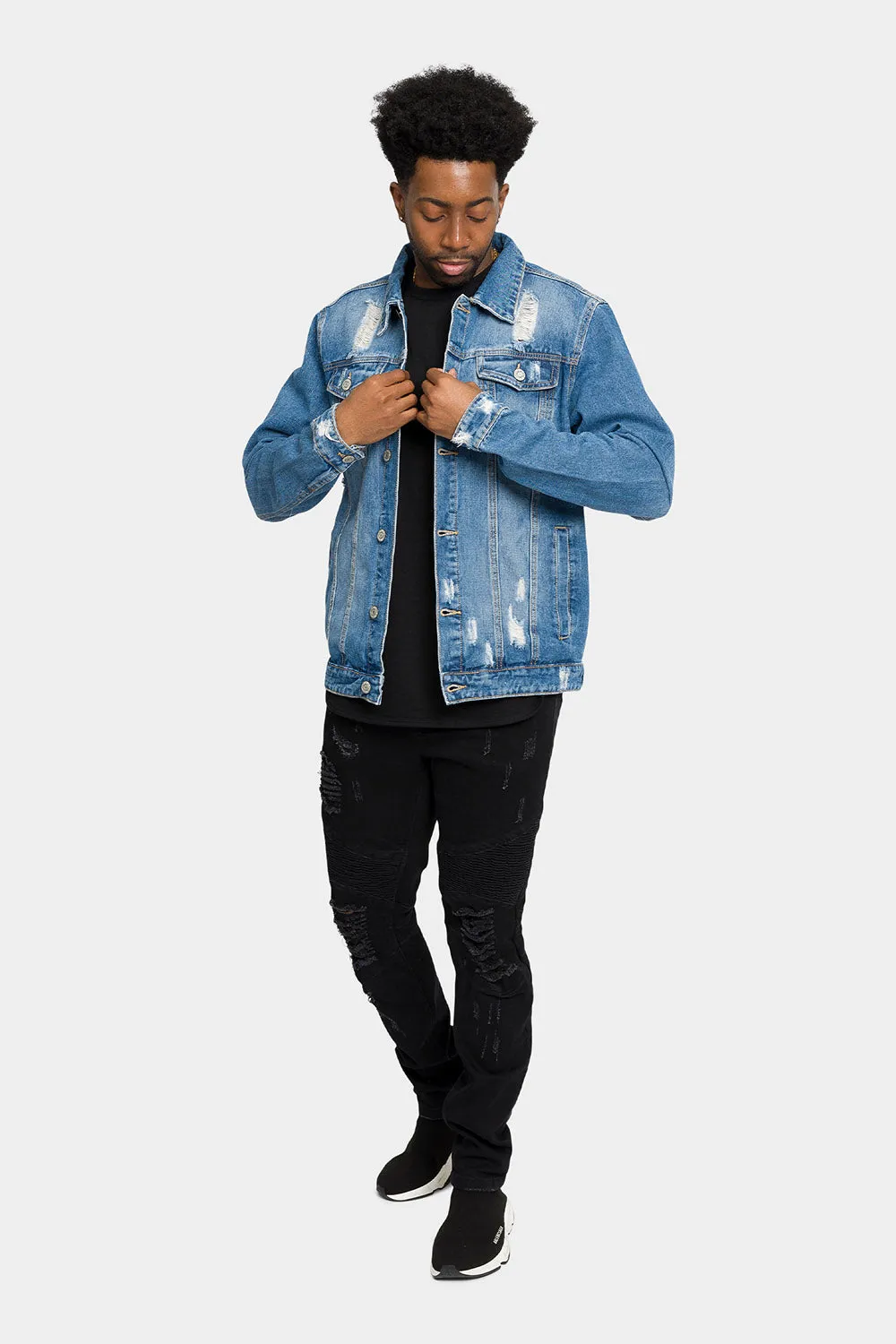 Distressed World Tour Denim Jean Jacket