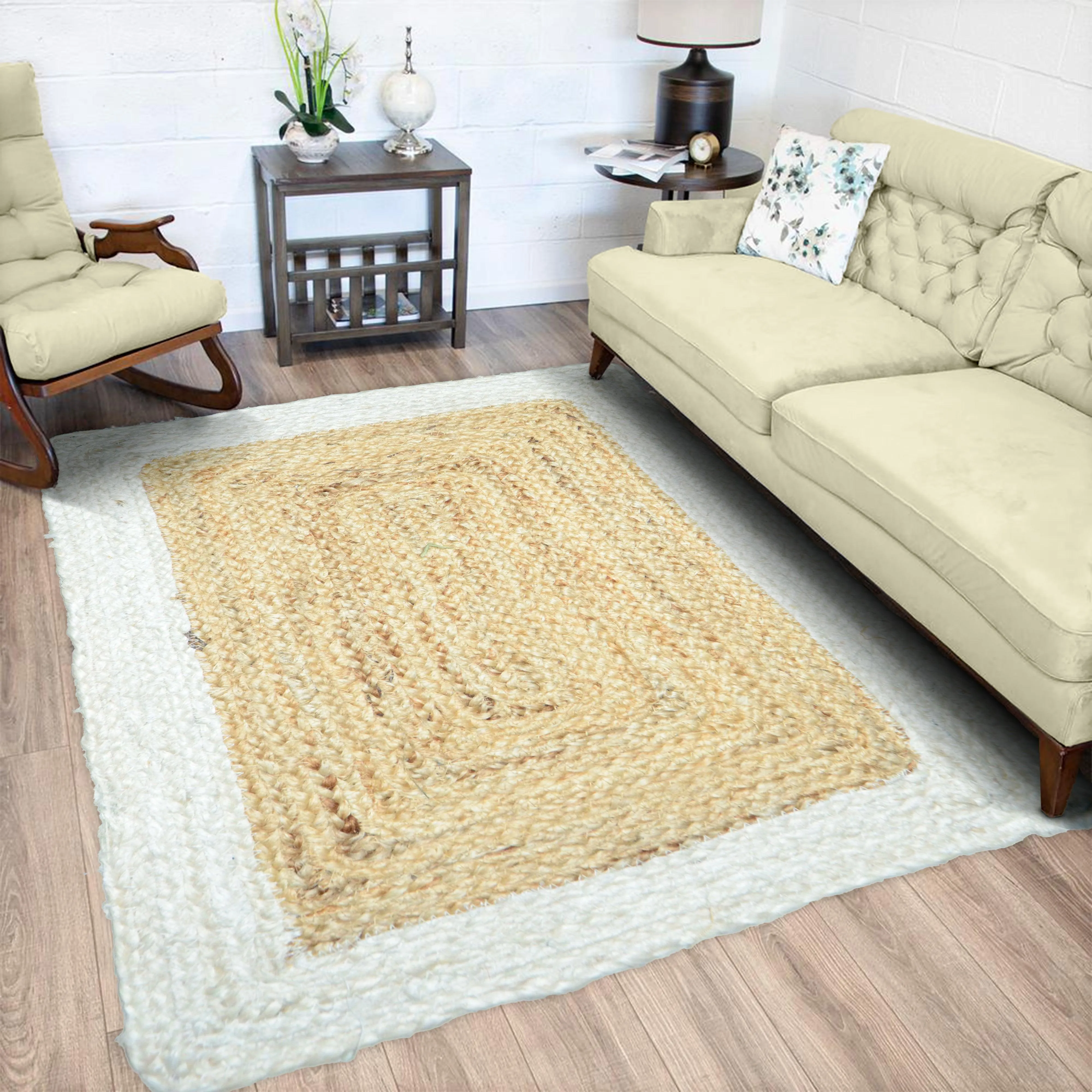 FAROOKHT Braided Natural Jute Rug for Living Spaces, Kitchen, Farmhouse Rag Rug, Carpets for Bedrooms, Home Decor, F-JU-004