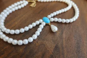 Festoon Necklace - Pearl and Turquoise with Dangle