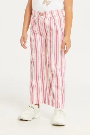 Girls White And Pink Striped Trouser