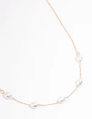 Gold Organic Pearl & Bead Necklace