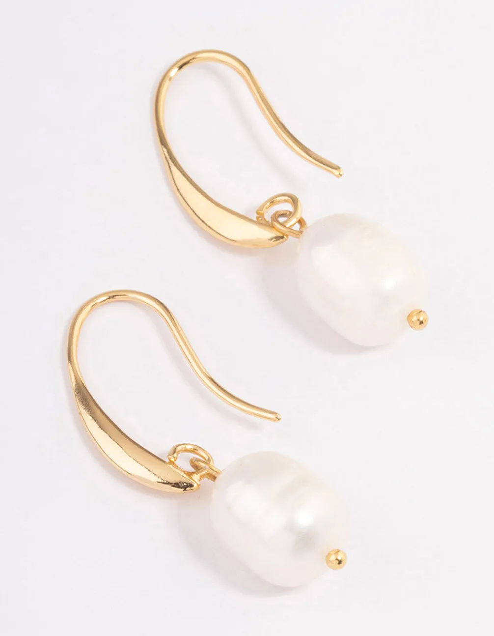 Gold Plated Freshwater Pearl Medium Hook Drop Earrings