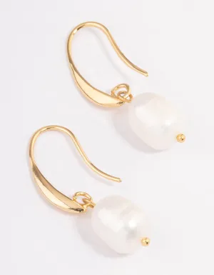 Gold Plated Freshwater Pearl Medium Hook Drop Earrings