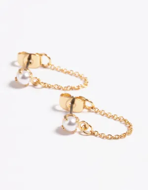 Gold Plated Pearl Front & Back Earrings