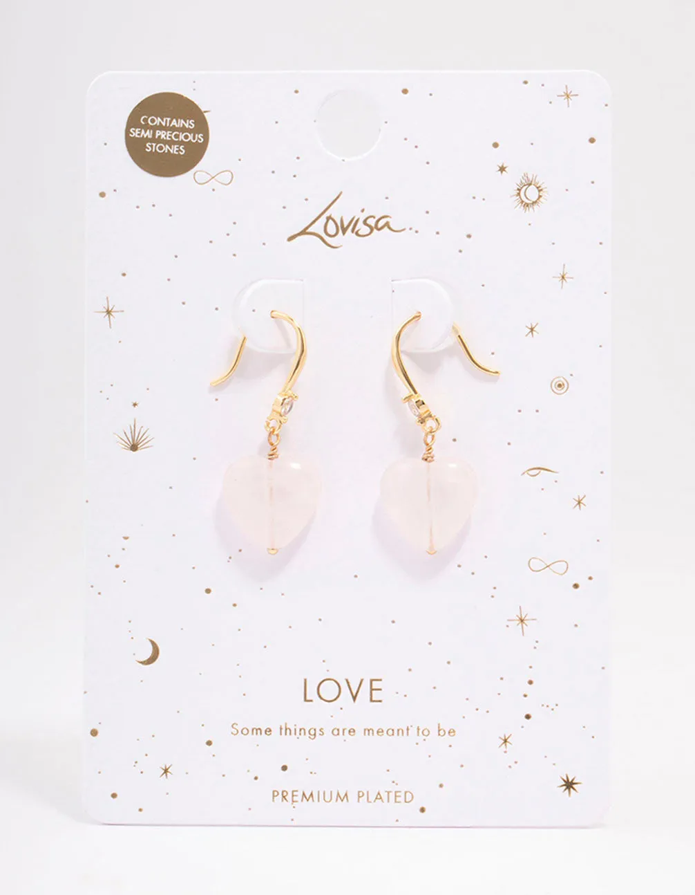 Gold Plated Rose Quartz Heart Drop Earrings