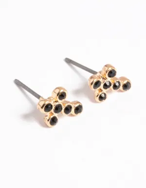 Gold Stone Cross Stud Earrings