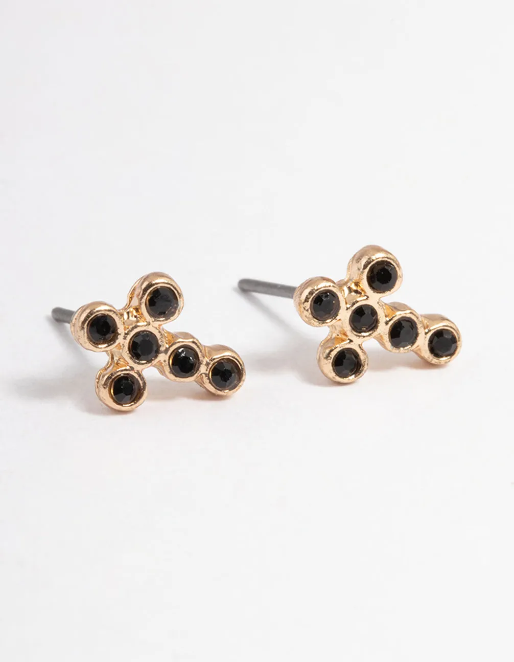 Gold Stone Cross Stud Earrings