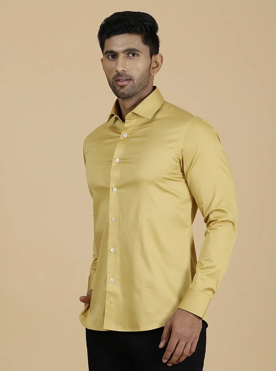 Golden Solid Slim Fit Party Wear Shirt | Wyre