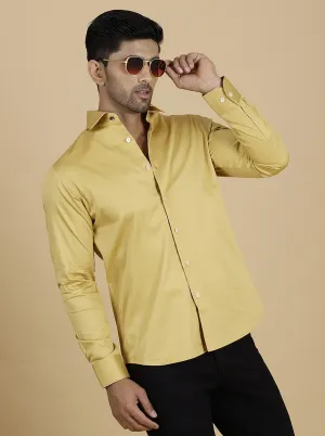 Golden Solid Slim Fit Party Wear Shirt | Wyre