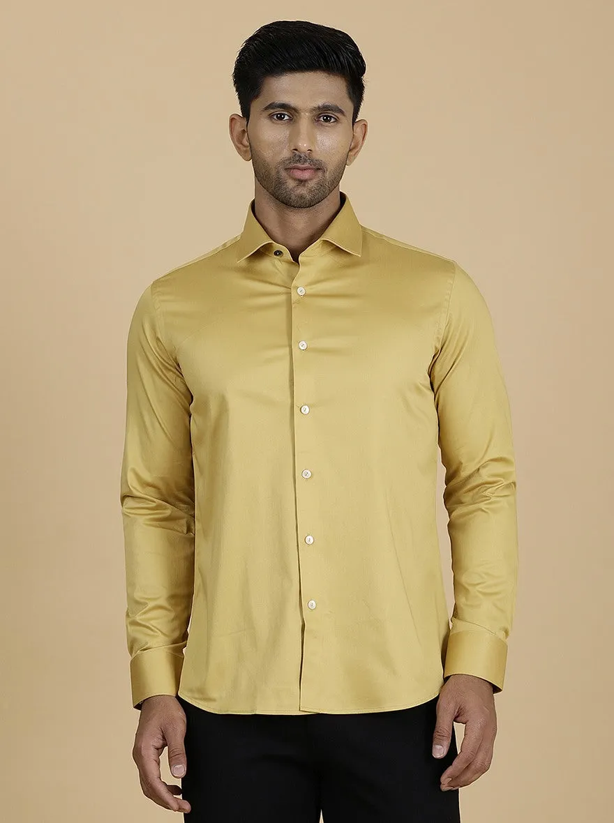 Golden Solid Slim Fit Party Wear Shirt | Wyre