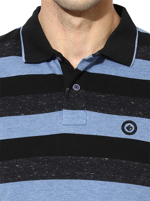 Greenfibre Blue Striped Slim Fit Polo T-Shirt