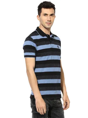 Greenfibre Blue Striped Slim Fit Polo T-Shirt