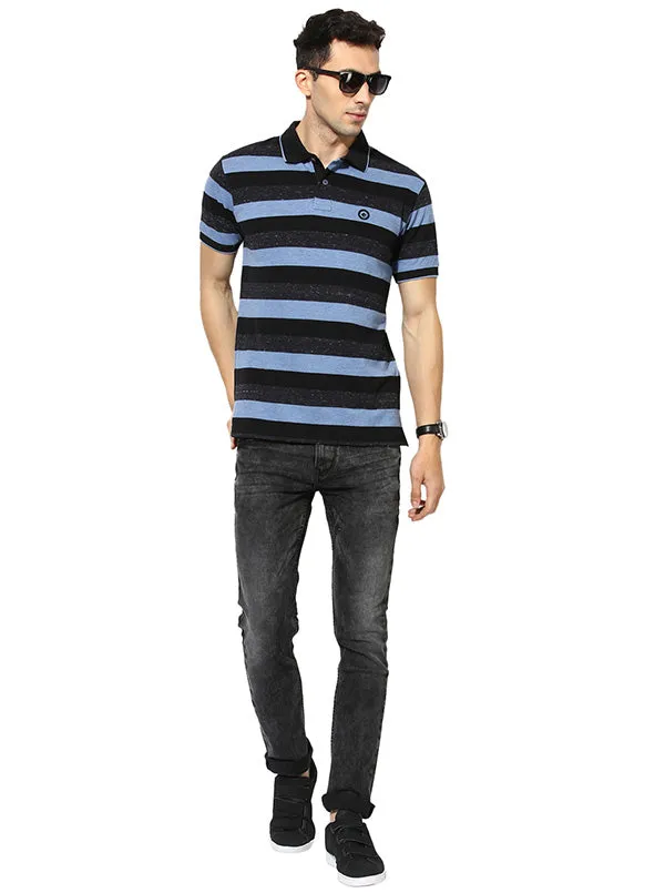 Greenfibre Blue Striped Slim Fit Polo T-Shirt