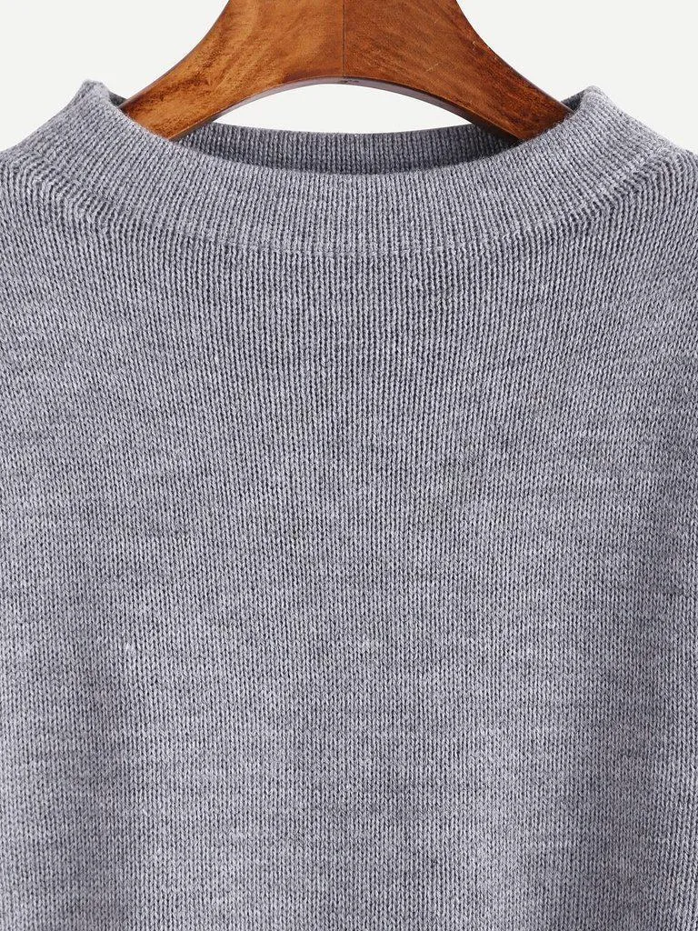 Grey Layered Ruffle Sleeve Pullover Sweater