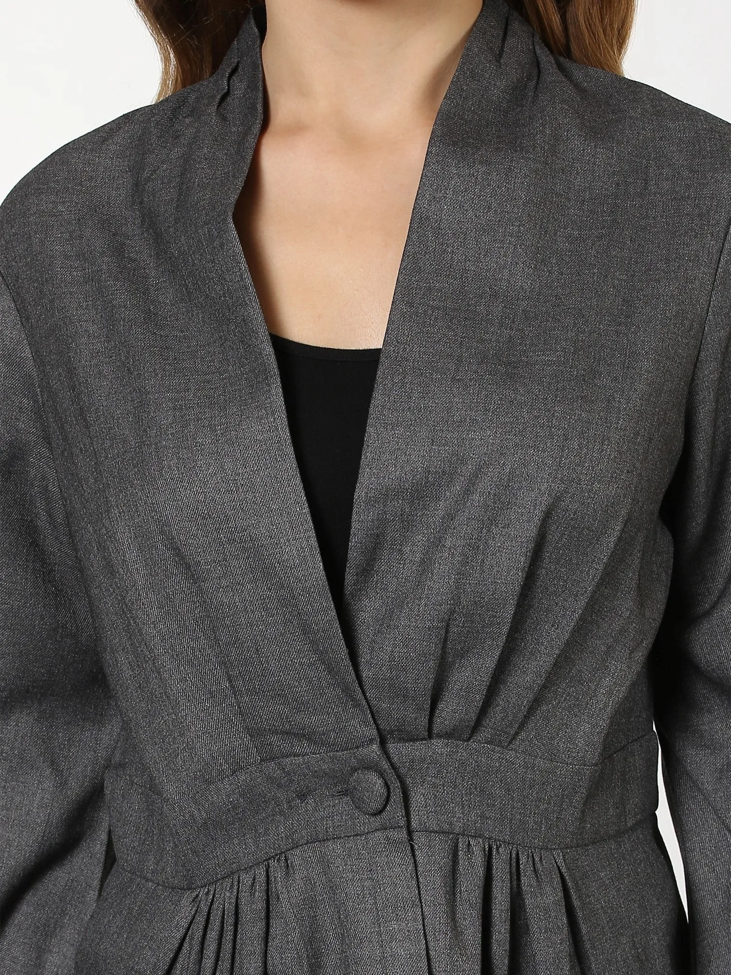 Grey Peplum Balloon Sleeve Blazer