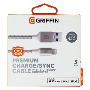 Griffin Premium Braided USB-A to 8-Pin Cable - 5 Feet, Silver (GC43430)