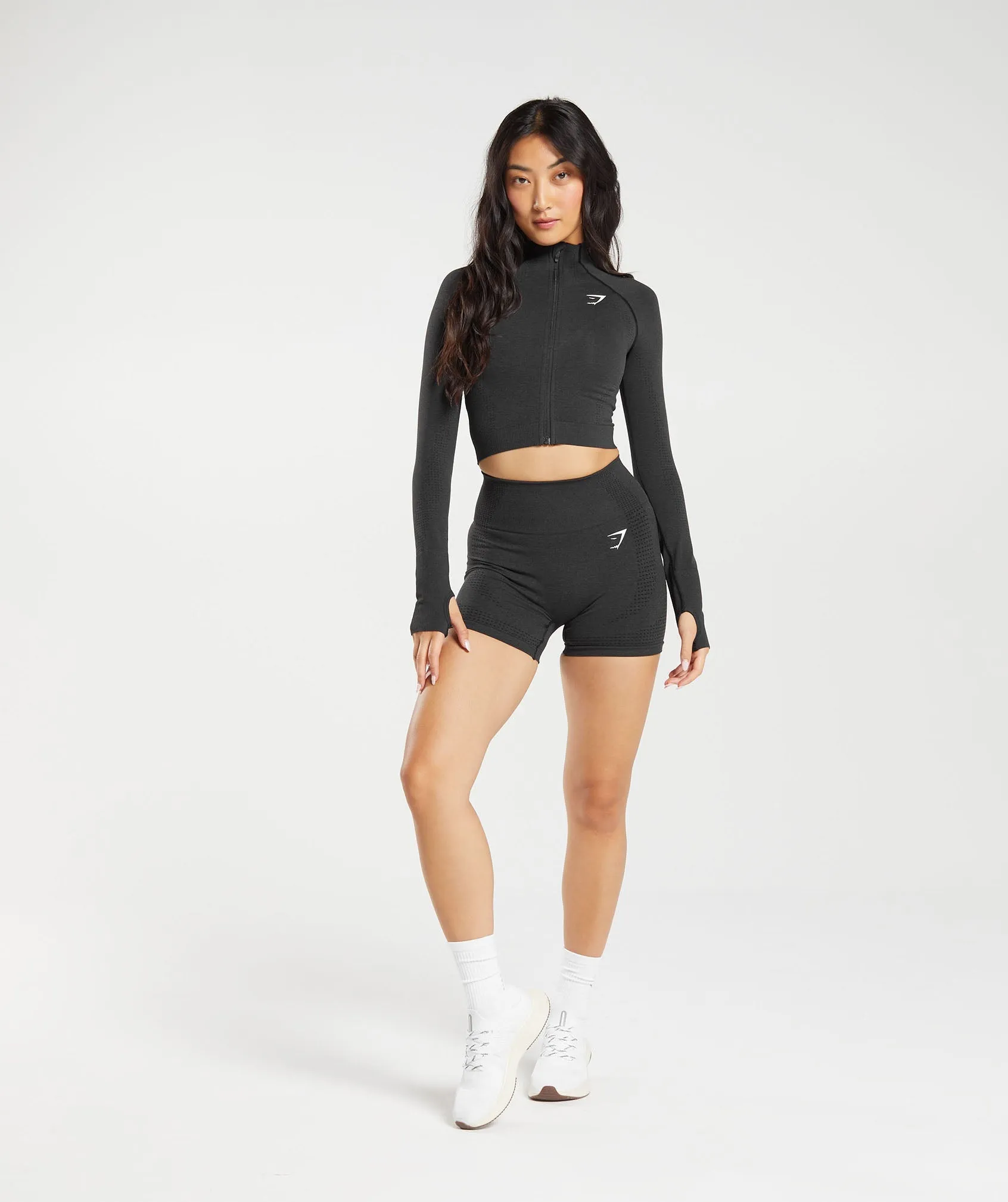 Gymshark Vital Seamless 2.0 Midi Zip Up Jacket - Black Marl