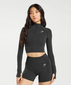 Gymshark Vital Seamless 2.0 Midi Zip Up Jacket - Black Marl