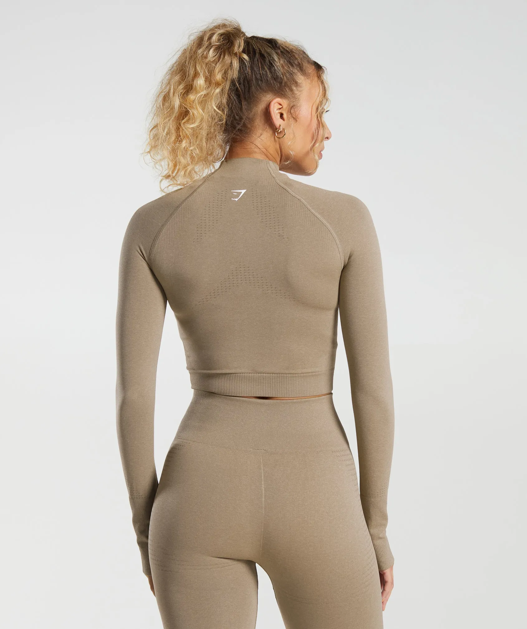 Gymshark Vital Seamless 2.0 Midi Zip Up Jacket - Vanilla Brown Marl