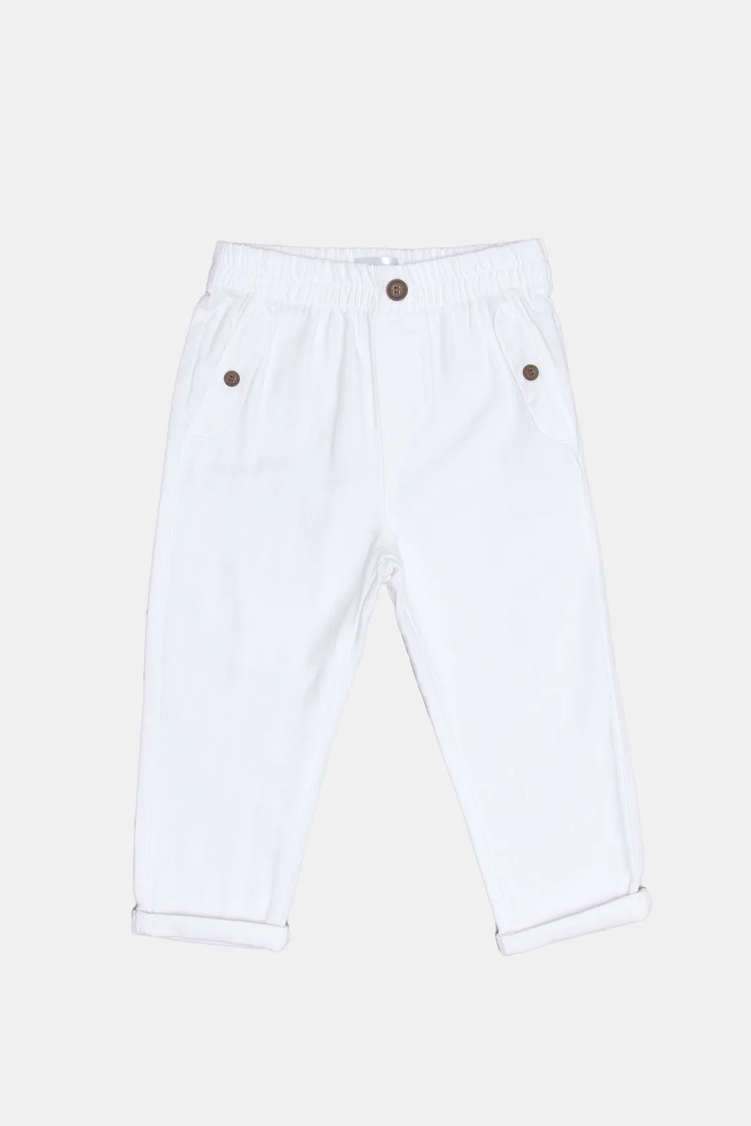 Infant Boys White Herringbone Pull On Trouser