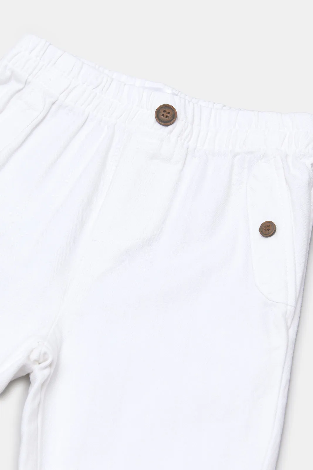 Infant Boys White Herringbone Pull On Trouser