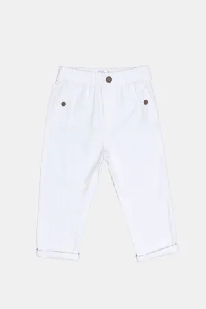 Infant Boys White Herringbone Pull On Trouser