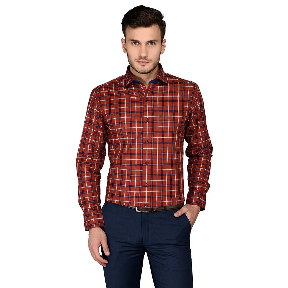 JadeBlue Maroon & Blue Checked Slim Fit Formal Shirt