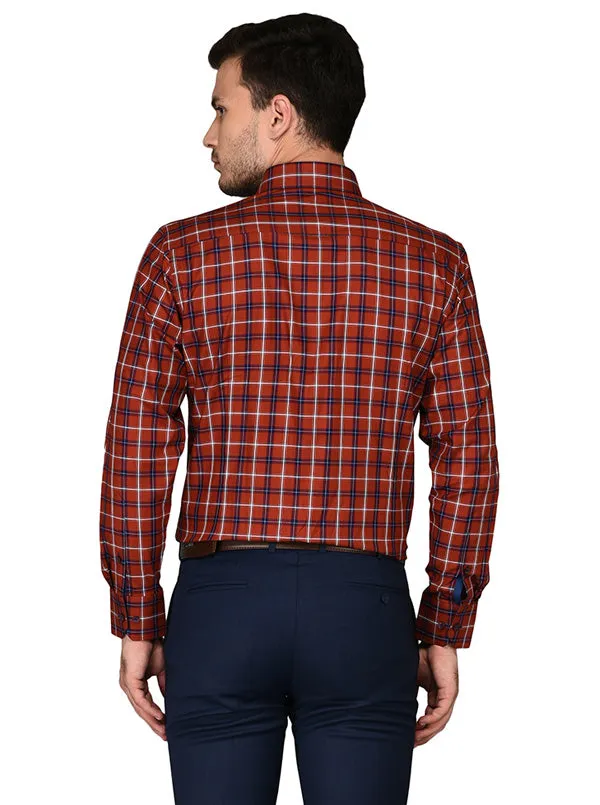 JadeBlue Maroon & Blue Checked Slim Fit Formal Shirt