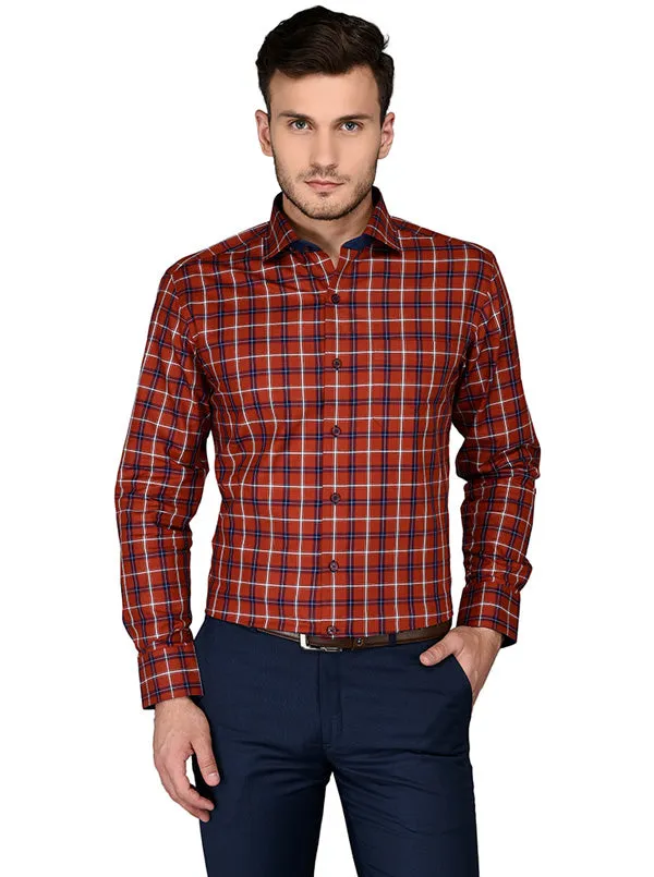 JadeBlue Maroon & Blue Checked Slim Fit Formal Shirt