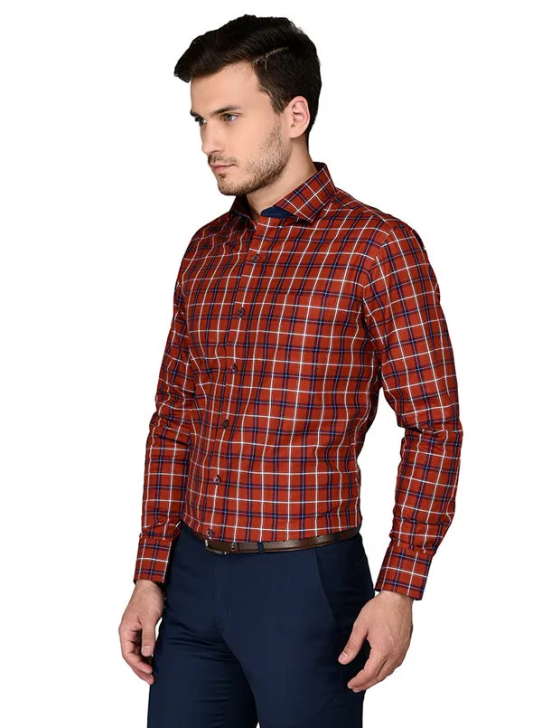 JadeBlue Maroon & Blue Checked Slim Fit Formal Shirt