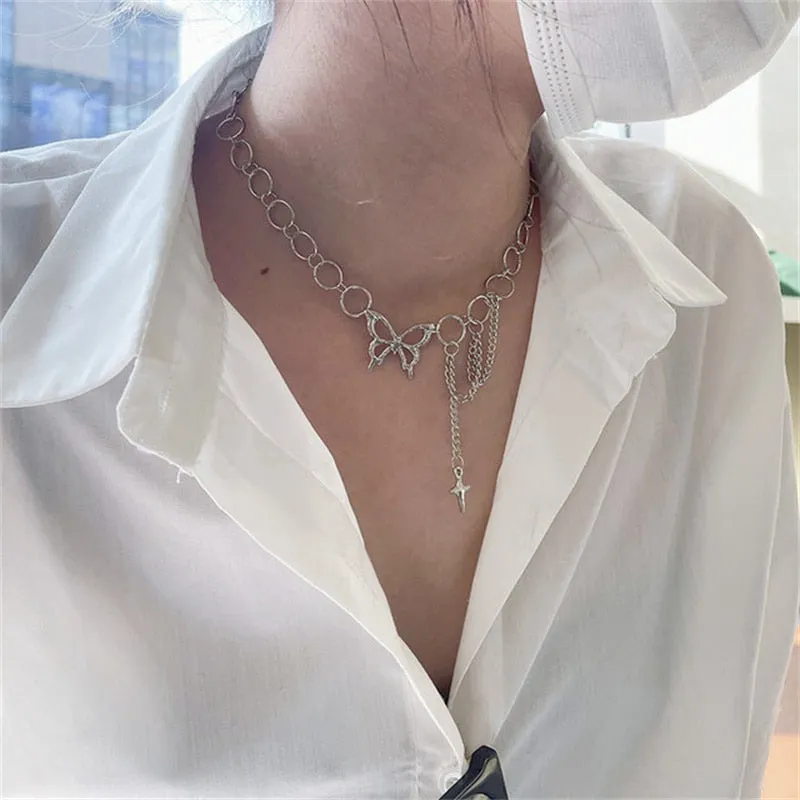 Kpop Vintage Harajuku Goth Metal Heart Neck Chains Choker Grunge Necklaces For Women Egirl Cosplay Aesthetic Accessories Jewelry