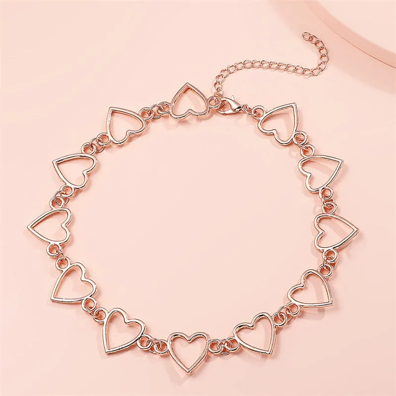 Kpop Vintage Harajuku Goth Metal Heart Neck Chains Choker Grunge Necklaces For Women Egirl Cosplay Aesthetic Accessories Jewelry