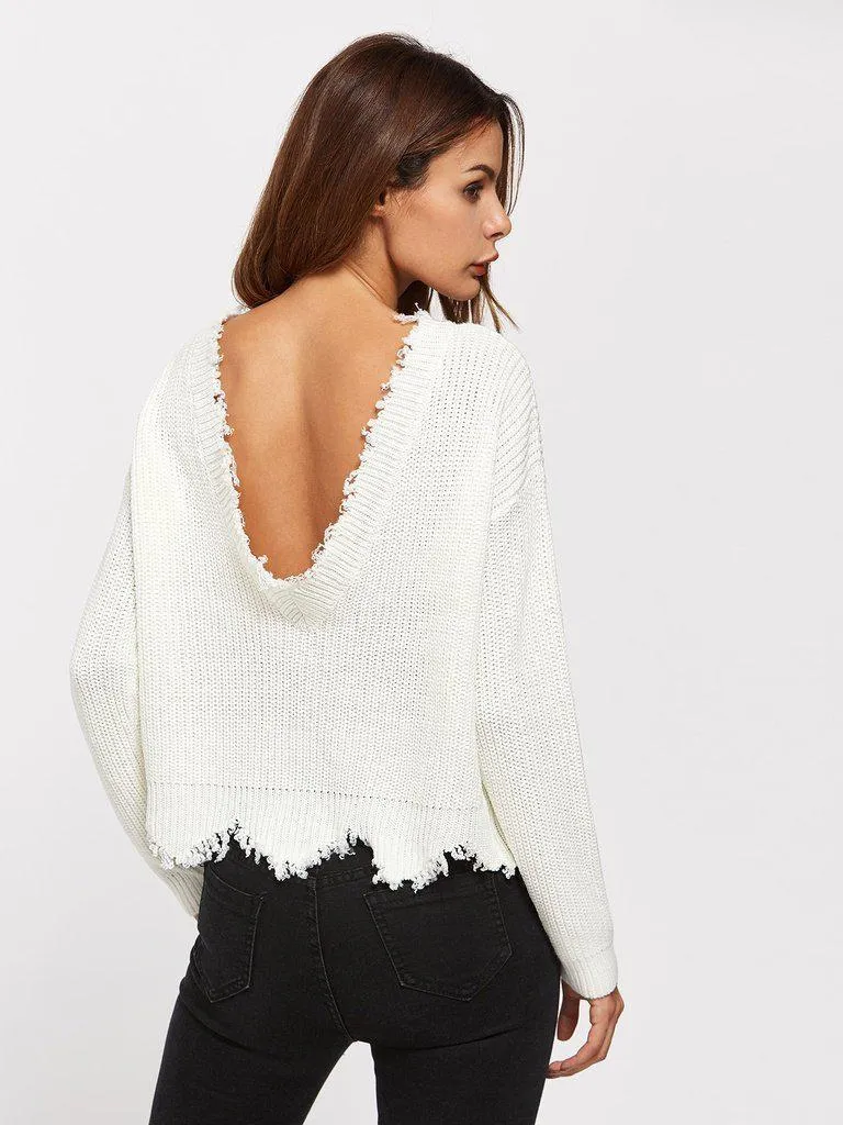 Low Back Scallop Raw Edge Jumper