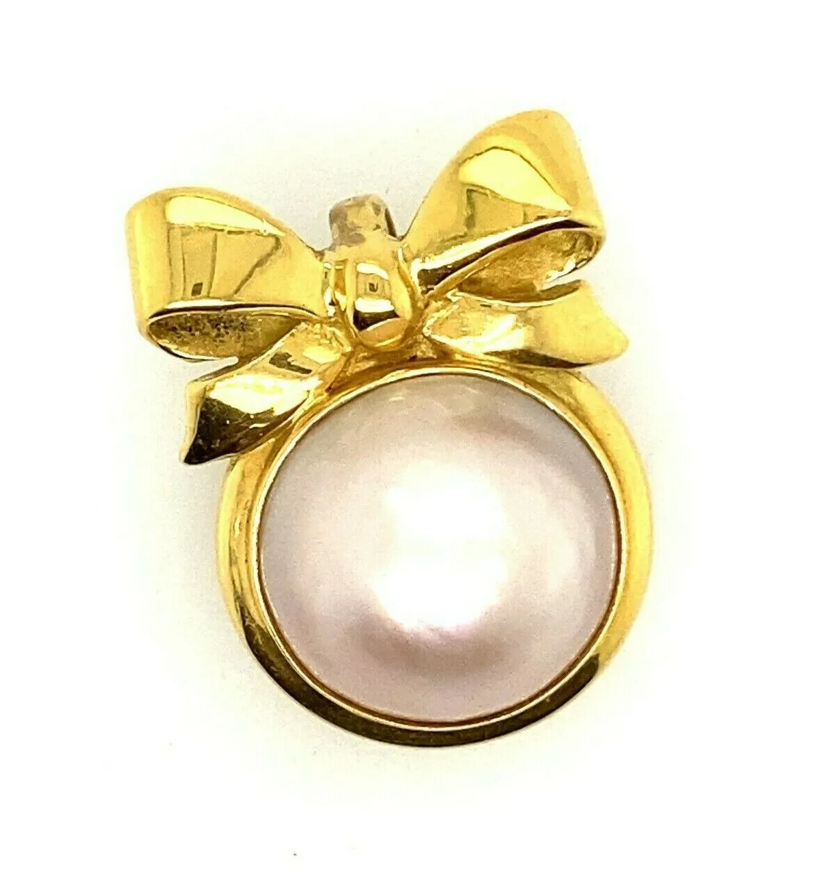 Mabe Pearl & 18ct Yellow Gold Bow Pendant Fine Elegant Jewellery