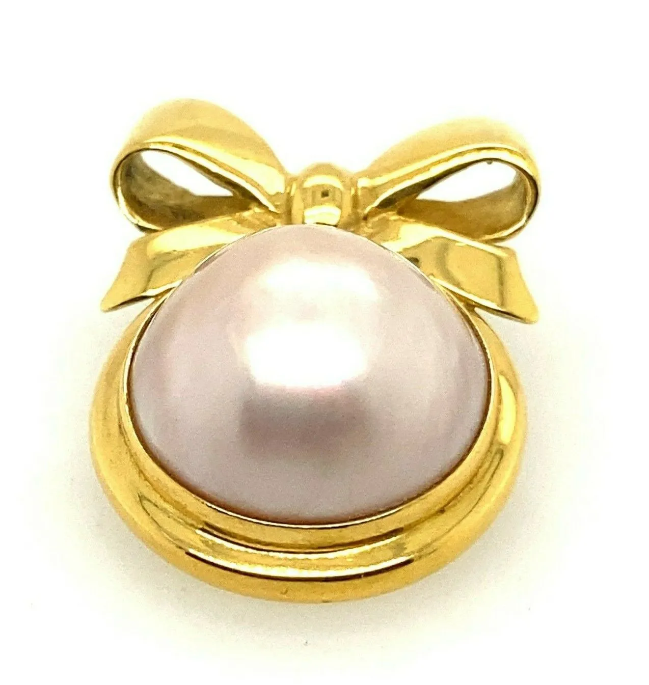 Mabe Pearl & 18ct Yellow Gold Bow Pendant Fine Elegant Jewellery