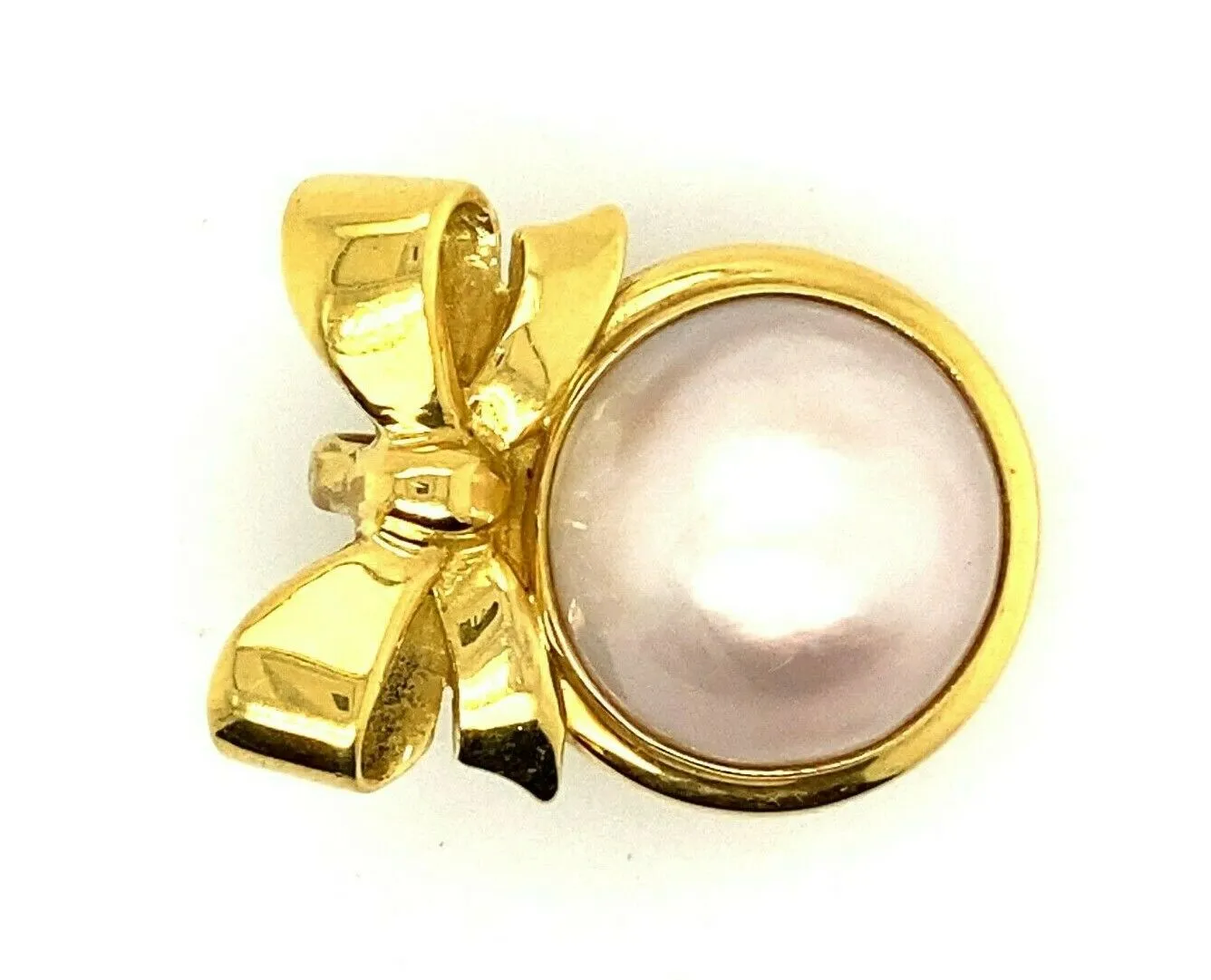 Mabe Pearl & 18ct Yellow Gold Bow Pendant Fine Elegant Jewellery