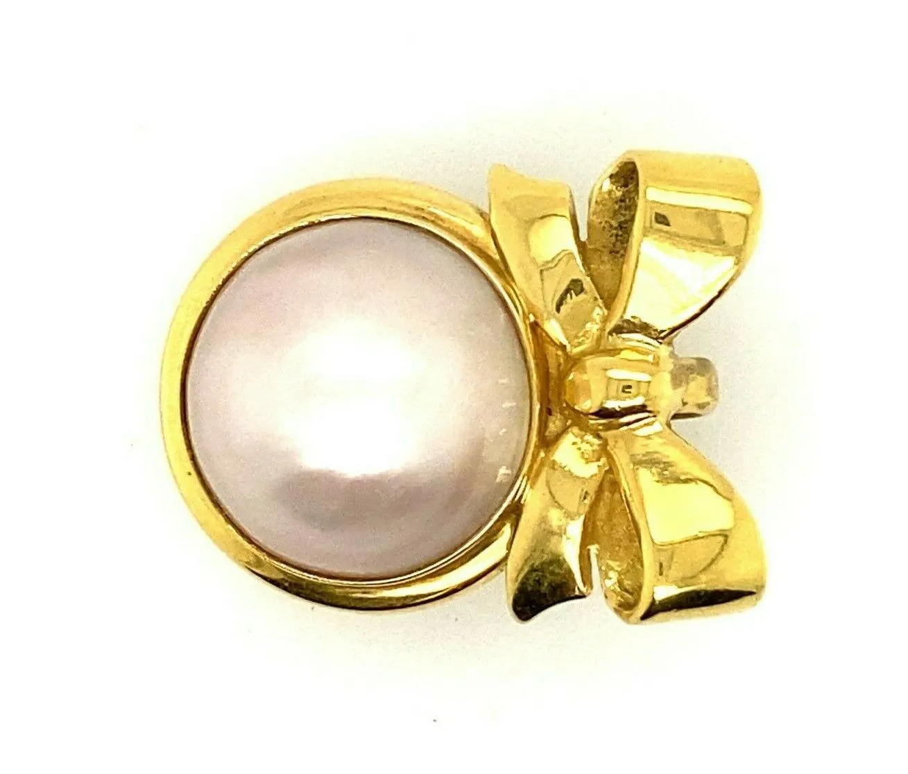 Mabe Pearl & 18ct Yellow Gold Bow Pendant Fine Elegant Jewellery